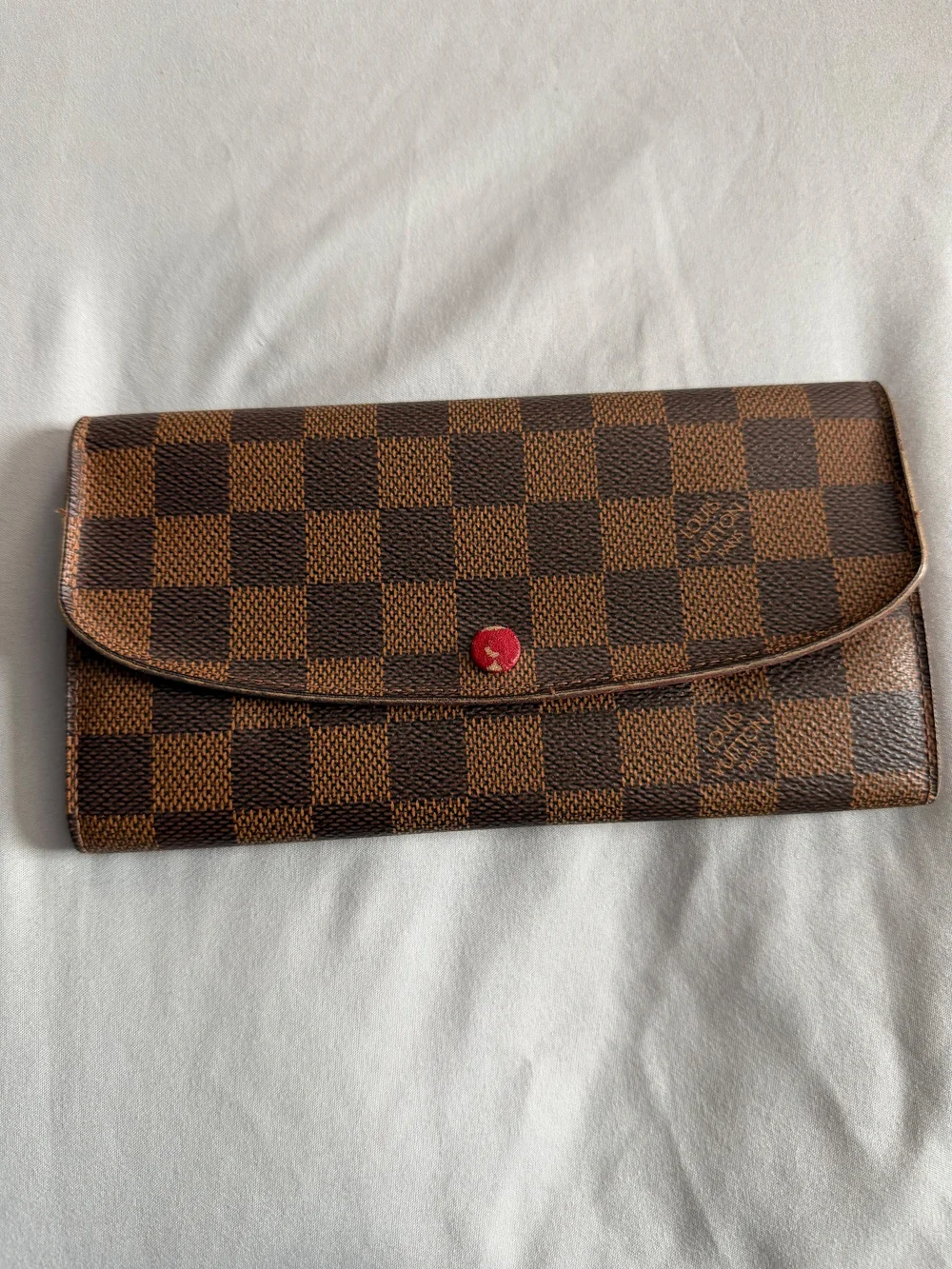 Louis Vuitton Brown Damier Check Long Wallet with Red Snap